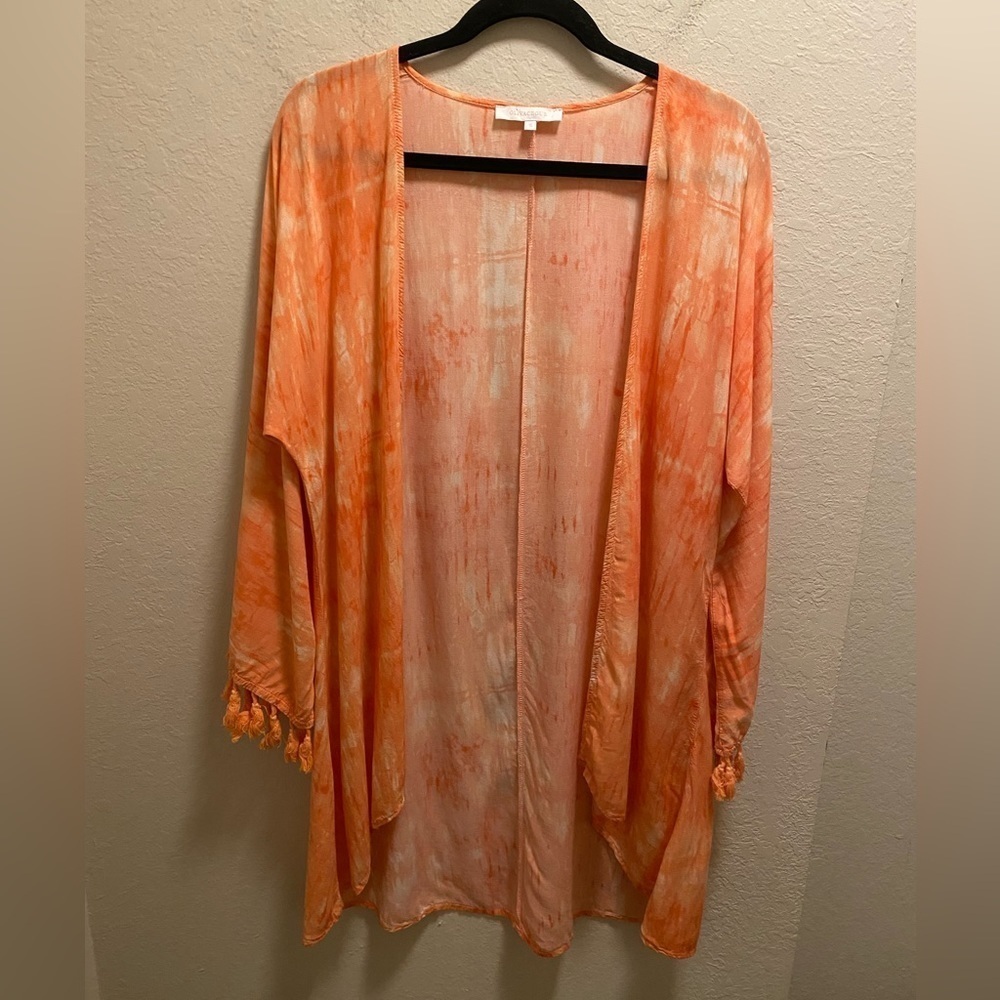 Olivaceous Orange Tie Dye Tassel Cuff Bohemian Style Kimono Size Small